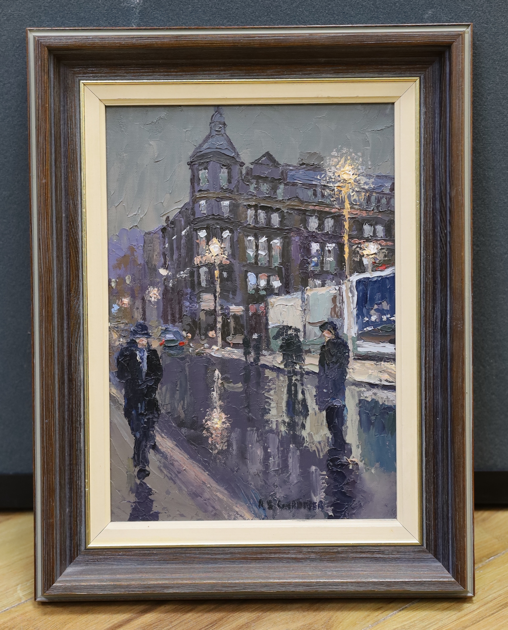 Reg S. Gardner (b.1948) impressionist impasto oil on board, 'Dale Street, Central Manchester', signed, 24 x 17cm